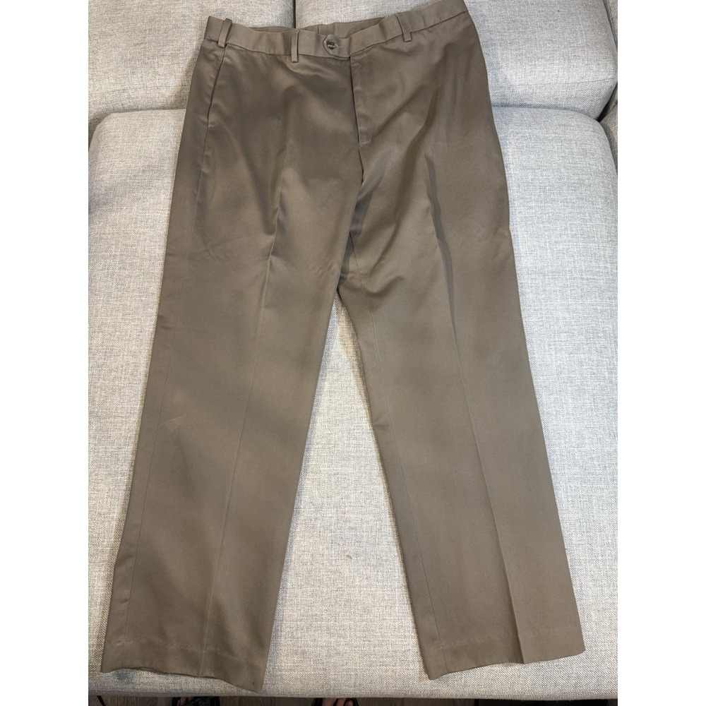 Perry Ellis Portfolio Mens 38x32 Khaki Dress Pants Flat Front Classic Fit Cotton